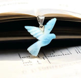 Rare Larimar Bird Pendant, Silver Spiritual Jewelry, Emotional Balance Energy Healing Crystal Pendant, Chakra Jewelry, December Birthstone,