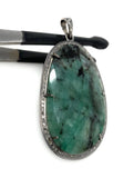 Rare Emerald Diamond Pendant, May Birthstone Silver Gemstone Pendant, Spiritual Healing Crystal Jewelry, Heart Chakra Jewelry 2.5”x 1.30”