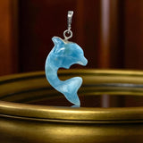 Larimar Dolphin Pendant - 14g Silver Pave Diamond Larimar Pendant , Spiritual Emotional Healing Chakra Jewelry, December Birthstone Gifts