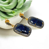 Blue Sapphire Gemstone Pave Diamond Earrings, Spiritual Healing Chakra Jewelry, September Birthstone Gifts, Protection Jewelry
