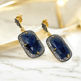 Blue Sapphire Gemstone Pave Diamond Earrings, Spiritual Healing Chakra Jewelry, September Birthstone Gifts, Protection Jewelry