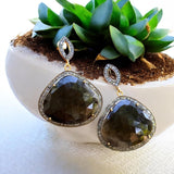 Fancy Sapphire Pave Diamond Earrings, Brown Sapphire Gemstone Earrings, Spiritual Healing Chakra Jewelry, September Birthstone Jewelry Gifts