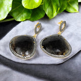 Fancy Sapphire Pave Diamond Earrings, Brown Sapphire Gemstone Earrings, Spiritual Healing Chakra Jewelry, September Birthstone Jewelry Gifts