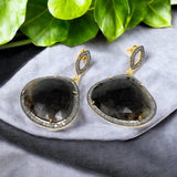 Fancy Sapphire Pave Diamond Earrings, Brown Sapphire Gemstone Earrings, Spiritual Healing Chakra Jewelry, September Birthstone Jewelry Gifts