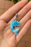 Larimar Dolphin Pendant - 14g Silver Pave Diamond Larimar Pendant , Spiritual Emotional Healing Chakra Jewelry, December Birthstone Gifts