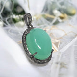 Chrysoprase Gemstone Pendant, Silver Diamond Jewelry, Spiritual Healing Crytsal Pendant, Chakra Jewelry, May Birthstone Pendant Gifts
