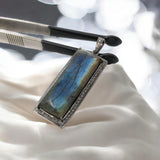 Labradorite Gemstone Pendant : Silver Diamond Pendant, Spiritual Healing Crystal Jewelry, Chakra Jewelry, Protection Jewelry Gifts for Her