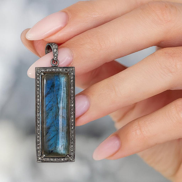 Labradorite Gemstone Pendant : Silver Diamond Pendant, Spiritual Healing Crystal Jewelry, Chakra Jewelry, Protection Jewelry Gifts for Her