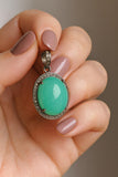 Chrysoprase Gemstone Pendant, Silver Diamond Jewelry, Spiritual Healing Crytsal Pendant, Chakra Jewelry, May Birthstone Pendant Gifts