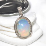 Ethiopian Opal Diamond Pendant, Sterling Silver Opal Gemstone Pendant, Spiritual Healing Chakra Jewelry, October Birthstone Crystal Pendant