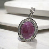 Pink Sapphire Diamond Pendant, Sterling Silver Gemstone Pendant, Spiritual Jewelry, Chakra Healing Crystal Pendant, September Birthstone