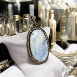 Rainbow Moonstone Gemstone Pendant, Diamond Pendant, Silver Pendant, Pave Diamond Pendant, Moonstone Pendant, Sterling Silver Jewelry