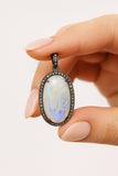 Rainbow Moonstone Gemstone Pendant, Diamond Pendant, Silver Pendant, Pave Diamond Pendant, Moonstone Pendant, Sterling Silver Jewelry