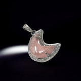 Strawberry Quartz Pendant, Gemstone Pendant, Diamond Pendant, Silver Pendant, Moon Crescent Diamond Pendant, Sterling Silver Moon Jewelry
