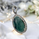 Emerald Diamond Pendant, Sterling Silver May Birthstone Jewelry, Spiritual Healing Heart Chakra Crystal Pendant, Gifts for Her 1.40” x 0.75”