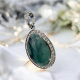 Emerald Diamond Pendant, Sterling Silver May Birthstone Jewelry, Spiritual Healing Heart Chakra Crystal Pendant, Gifts for Her 1.40” x 0.75”