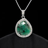 Emerald Diamond Pendant, Sterling Silver May Birthstone Pendant, Spiritual Healing Jewelry, Chakra Balancing Gemstone Pendant, 1.20” x 0.80”