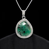 Emerald Diamond Pendant, Sterling Silver May Birthstone Pendant, Spiritual Healing Jewelry, Chakra Balancing Gemstone Pendant, 1.20” x 0.80”