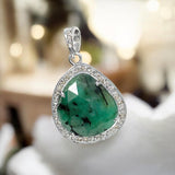 Emerald Diamond Pendant, Sterling Silver May Birthstone Pendant, Spiritual Healing Jewelry, Chakra Balancing Gemstone Pendant, 1.20” x 0.80”