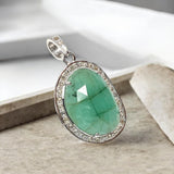 Emerald Diamond Pendant, Sterling Silver May Birthstone Jewelry, Spiritual Healing Chakra Pendant, Emerald Crystal Pendant, 1.30” x 0.75”