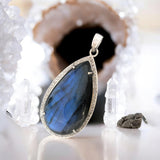 Labradorite Diamond Pendant, Sterling Silver Spiritual Healing Gemstone Jewelry, Chakra Energy Balancing Jewelry, Handmade Crytsal Pendant