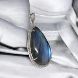 Labradorite Diamond Pendant, Sterling Silver Spiritual Healing Gemstone Jewelry, Chakra Energy Balancing Jewelry, Handmade Crytsal Pendant