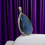 Labradorite Diamond Pendant, Sterling Silver Spiritual Healing Gemstone Jewelry, Chakra Energy Balancing Jewelry, Handmade Crytsal Pendant