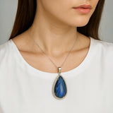 Labradorite Diamond Pendant, Sterling Silver Spiritual Healing Gemstone Jewelry, Chakra Energy Balancing Jewelry, Handmade Crytsal Pendant