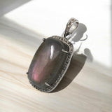 Purple Labradorite Diamond Pendant, Sterling Silver Labradorite Pendant, Spiritual Healing Chakra Balancing Jewelry, Crystal Pendant Gifts
