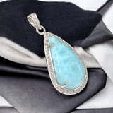 Larimar Gemstone Diamond Pendant, Sterling Silver Chakra Jewelry, Spiritual Healing Crystal Pendant, December Birthstone Gifts for Her