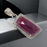 Natural Ruby Diamond Pendant, Gemstone Pendant, Sterling Silver Pendant, Pave Diamond Pendant, Genuine Ruby Jewelry Gifts for Her