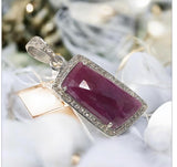 Natural Ruby Diamond Pendant, Gemstone Pendant, Sterling Silver Pendant, Pave Diamond Pendant, Genuine Ruby Jewelry Gifts for Her