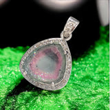 Watermelon Tourmaline Diamond Pendant, Gemstone Pendant, Sterling Silver Watermelon Tourmaline Slice Pendant, October Birthstone Jewelry