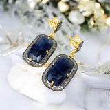 Blue Sapphire Gemstone Pave Diamond Earrings, Spiritual Healing Chakra Jewelry, September Birthstone Gifts, Protection Jewelry