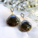 Fancy Sapphire Pave Diamond Earrings, Brown Sapphire Gemstone Earrings, Spiritual Healing Chakra Jewelry, September Birthstone Jewelry Gifts