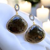 Fancy Sapphire Pave Diamond Earrings, Brown Sapphire Gemstone Earrings, Spiritual Healing Chakra Jewelry, September Birthstone Jewelry Gifts