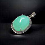 Chrysoprase Gemstone Pendant, Silver Diamond Jewelry, Spiritual Healing Crytsal Pendant, Chakra Jewelry, May Birthstone Pendant Gifts