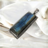 Labradorite Gemstone Pendant : Silver Diamond Pendant, Spiritual Healing Crystal Jewelry, Chakra Jewelry, Protection Jewelry Gifts for Her