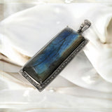 Labradorite Gemstone Pendant : Silver Diamond Pendant, Spiritual Healing Crystal Jewelry, Chakra Jewelry, Protection Jewelry Gifts for Her