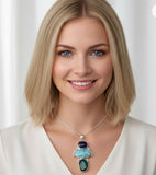 Silver Gemstone Pendant: Larimar, Emerald and Blue Sapphire, Spiritual Healing Crystal Pendant, Chakra Jewelry, Birthstone Jewlery Gifts