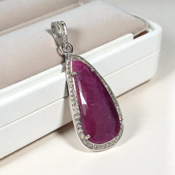 Natural Ruby Diamond Pendant, Sterling Silver Gemstone Pendant, Spiritual Healing Crystal Jewelry, July Birthstone Gifts, Chakra Jewelry