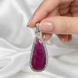 Natural Ruby Diamond Pendant, Sterling Silver Gemstone Pendant, Spiritual Healing Crystal Jewelry, July Birthstone Gifts, Chakra Jewelry