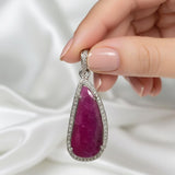 Natural Ruby Diamond Pendant, Sterling Silver Gemstone Pendant, Spiritual Healing Crystal Jewelry, July Birthstone Gifts, Chakra Jewelry