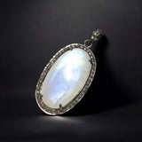 Rainbow Moonstone Gemstone Pendant, Diamond Pendant, Silver Pendant, Pave Diamond Pendant, Moonstone Pendant, Sterling Silver Jewelry