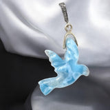 Larimar Bird Pave Diamond Pendant, Silver Bohemian Jewelry, Spiritual Healing Crytsal Pendant, Chakra Jewelry, December Birthstone Gifts