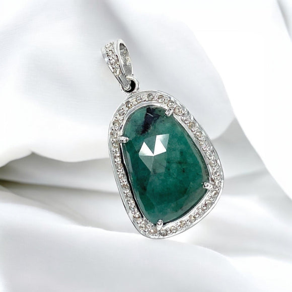 Emerald Diamond Pendant, Sterling Silver May Birthstone Pendant, Spiritual Healing Crystal Pendant, Heart Chakra Jewelry, Emotional Wellness