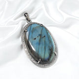 Labradorite Gemstone Pendant, Silver Pave Diamond Pendant, Spiritual Healing Crystal Pendant, Aura Cleansing Chakra Balancing Jewelry Gifts
