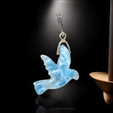 Larimar Bird Pave Diamond Pendant, Silver Bohemian Jewelry, Spiritual Healing Crytsal Pendant, Chakra Jewelry, December Birthstone Gifts
