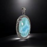 Larimar Pendant, Gemstone Pendant, Silver Pendant, Natural Larimar, Diamond Pendant, Pave Diamond Pendant, Sterling Silver Pendant, DIY