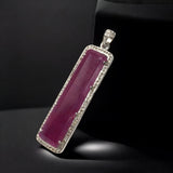 Natural Ruby Diamond Pendant, Silver Gemstone Pave Diamond Bar Pendant, Spiritual Healing Crystal Pendant, Chakra Jewelry, July Birthstone